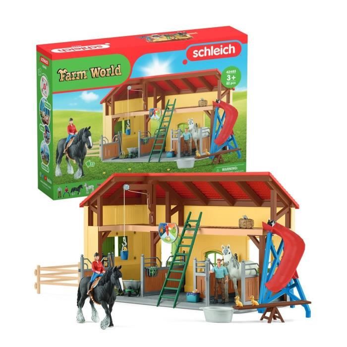 Schleich Écurie avec boxes et animaux c de 82 pièces avec chevaux 42485 Farm World Dès 4 ans