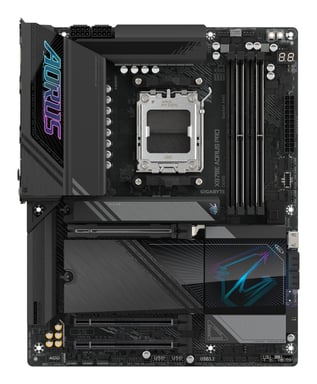 GIGABYTE X870E AORUS PRO Placa Base - Compatible con CPUs AMD Ryzen 9000, 16+2+2 fases VRM digitales, hasta 8000MHz DDR5 (OC), 3xPCIe 5.0 + 1xPCIe 4.0, Wi-Fi 7, LAN 2.5GbE, USB 4