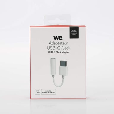 WE Adaptateur USB-C Male vers Jack 3.5mm pour Smartphone Android Samsung S20 Ultra Note 10 Plus S10 S9 A70, Huawei, Honor, Xiaomi - Blanc