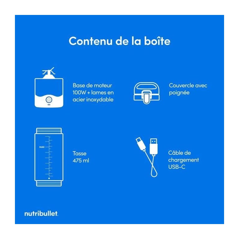 NutriBullet portable blender blender portable 475ml sans BPA mini blender blender multifonctions chargeur USB C plus de 15 cycles de mixage NBP003MA - vue 3