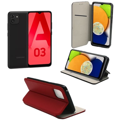 Housse rouge pour Samsung Galaxy A03 4G étui protection Portefeuille à Rabat avec Porte Cartes pochette XEPTIO
