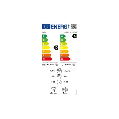 Lave-linge séchant Haier HWD120BP14357UFR 12kg/8kg 1400 tr/min Inverter Wi?Fi/Bluetooth Blanc porte noir fumé
