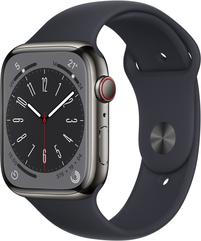 Apple Watch Series 8 OLED 45 mm - Boîtier en Acier inoxydable Graphite - GPS + Cellular - Bracelet S