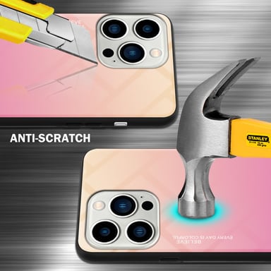 Coque pour Apple iPhone 14 PRO MAX en JAUNE - ROSE Housse de protection Étui bicolore en silicone TPU et dos en verre trempé