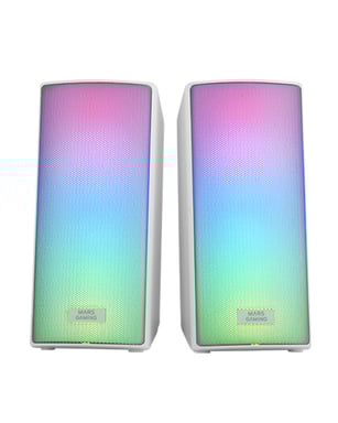Mars Gaming MSRGB2, Altavoces Bluetooth 5.3 15W, Procesador de Sonido DSP, Iluminación RGB Dinámica, Frontal Total Mesh, Altavoces Compactos con Caja de Control, Entrada Jack de 3.5mm y USB, Blanco