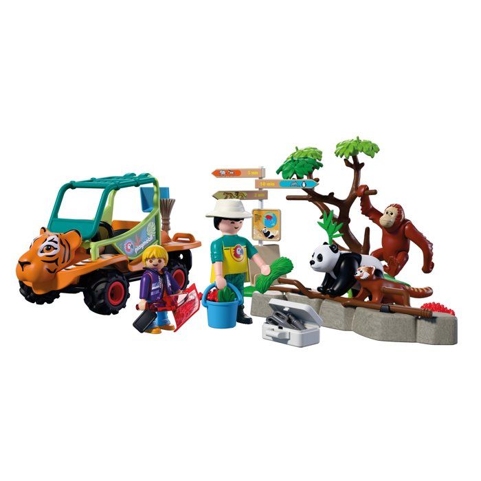 Playset de jeu PLAYMOBIL Zoo Keeper 72072 62 pièces avec véhicule Multicolore - Neuf