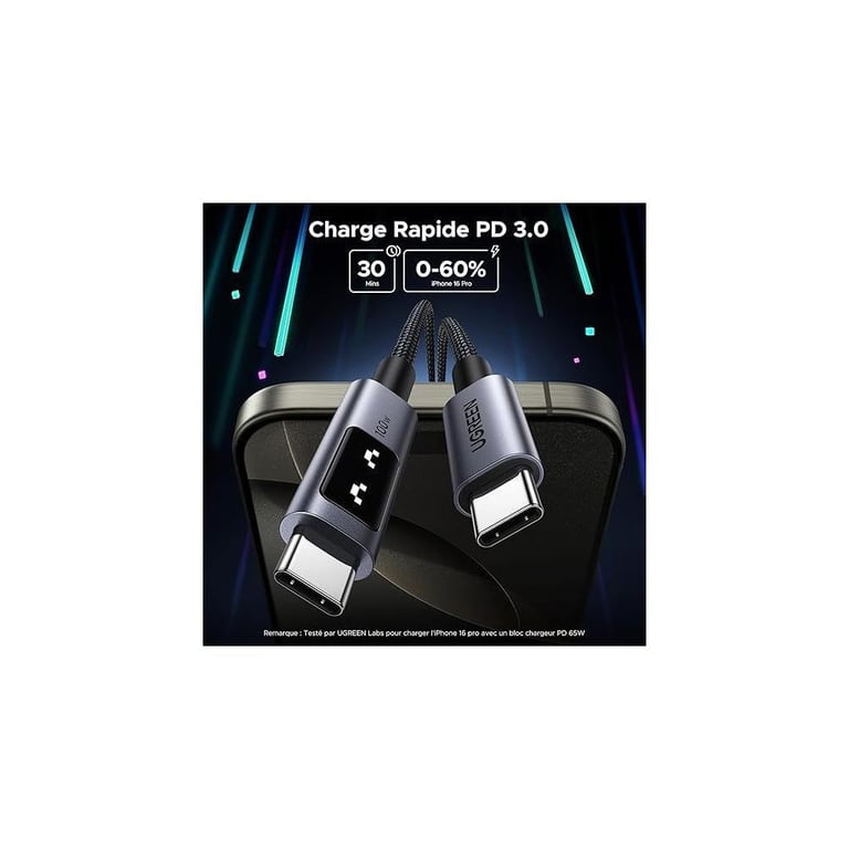 UGREEN Uno Câble USB C vers USB C PD 20V Charge Rapide en Nylon Compatible avec MacBook iPad iPhone 17 Pro Max Air 16 Galaxy S25 Plus Ultra S24 S23 A55 A35 A15 Steam Deck PS5 Manette 1M - vue 7