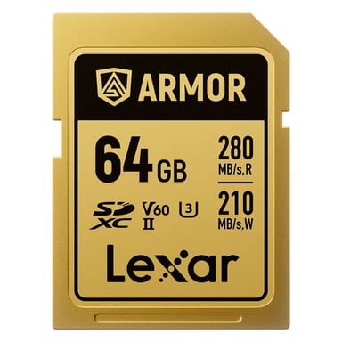 Tarjeta LEXAR SDXC Pro Gold Series ARMOR UHS-II 64GB V60 IP68 Acero inoxidable R280/W210