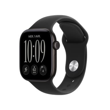 Apple Watch Serie 12 (GPS + Cellular) Boitier de 42 mm en Aluminium Noir avec bracelet sport Noir - S/M