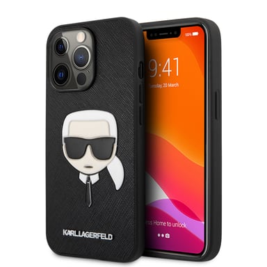 Karl Lagerfeld KLHCP13LSAKHBK Funda para iPhone 13 Pro / 13 6,1' Negro Saffiano Ikonik Karl's Head