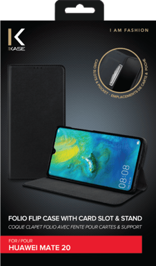 Coque clapet folio avec fente pour cartes & support pour Huawei Mate 20, Noir