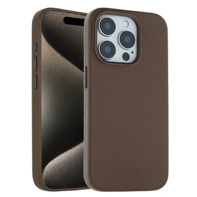 Accezz Coque arrière en cuir avec MagSafe pour Apple iPhone 15 Pro - Marron café