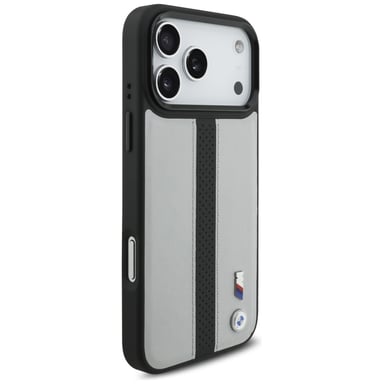 Custodia BMW M Perforated Stripe Logo MagSafe per iPhone 17 Pro Max, grigia