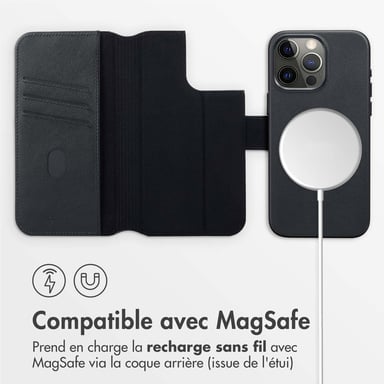 Accezz Étui de télephone portefeuille en cuir 2-en-1 avec MagSafe pour Apple iPhone 15 Pro Max - Onyx Black
