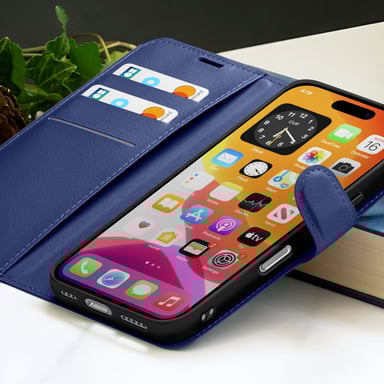 Zanaé Funda tipo cartera para iPhone 17 Air con soporte y lengüeta magnética Azul oscuro