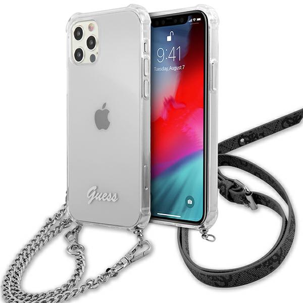Guess Coque iPhone 12 Pro Max Bi-matière avec Sangle de Sac Gris