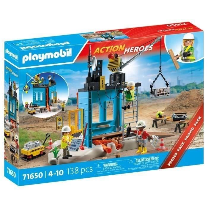 Playmobil 71650 Ouvriers et Chantier Action Heroes Promo Pack Comprenant Trois Personnages Une Grue Mobile et de Nombreux Accessoires supplémentaires Dès - vue 4