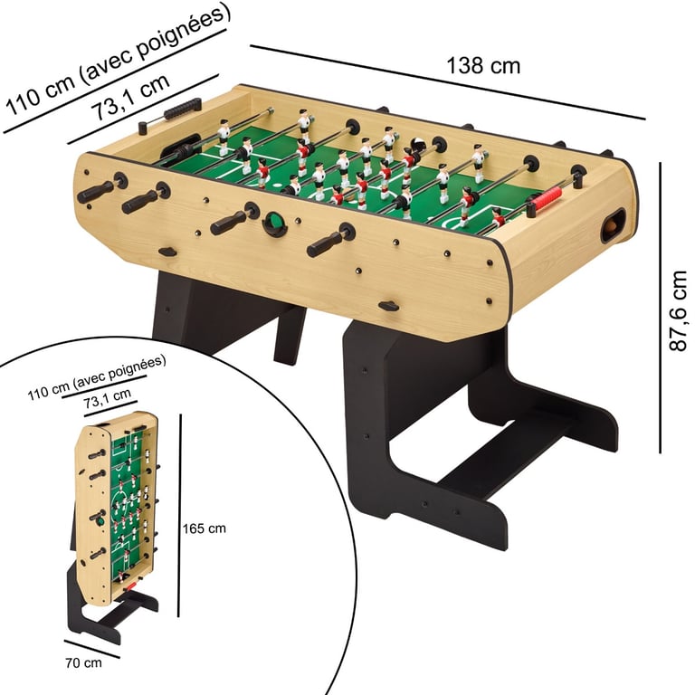 Baby foot pliable Barres télescopiques Robuste 2 à 4 joueurs 3 Balles liège inclues Neuf - vue 4