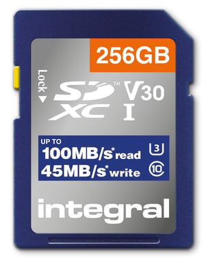 Integral INSDX256G-100V30 256 GB SD CARD SDXC UHS-1 U3 CL10 V30 FINO A 100MBS LETTURA 45MBS SCRITTURA 256 GB UHS-I