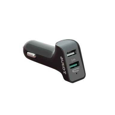 Chargeur voiture double USB AUTO T Express 2,4A 12/24V Noir, 1 port rapide + 1 port standard, voyant lumineux