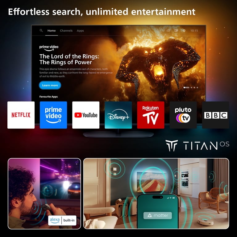 75MLED910 189cm 4K UHD QLED Ambilight VRR 144Hz Smart OS Titan 2025 - vue 4