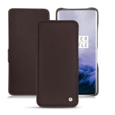 Funda de piel OnePlus 7 Pro - Solapa horizontal - Marrón hechizante ( Pantone #4e3629 ) - Piel saffiano