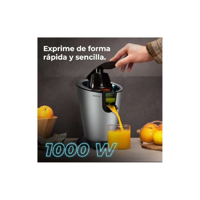 Cecotec Presse Agrume Electrique EssentialVita PowerFresh 1000 Inox. Presse Agrumes Électrique De Avec Bras Levier Deux Cônes Démontables Et Un Filtre En Acier Inoxydable. - vue 4