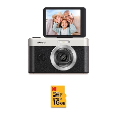 Kodak Pixpro C1 Appareil Photo Compact 13MP BSI CMOS, Zoom 4x, Écran LCD 2.8'', Flash LED, Batterie – Noir + Carte microSDHC 16 Go Class 10