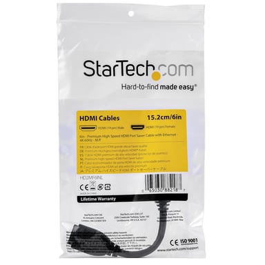 StarTech.com Cable de 15cm de Extensión Alargador HDMI 2.0 de Alta Velocidad con Ethernet - Extensor de Puertos - Cable para Conservar Puertos de Cone