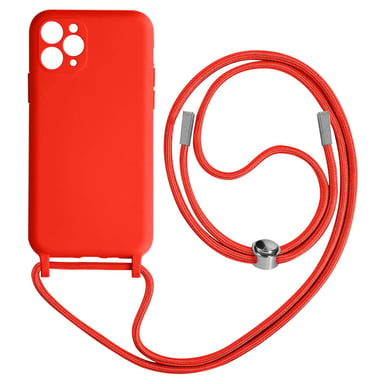 Coque Cordon pour iPhone 11 Pro Max Semi-rigide Lanière Tour du Cou 80cm Rouge