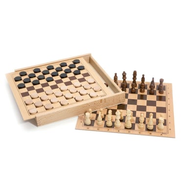 Coffret de Jeux d'Échecs et de Dames en Bois Made in France