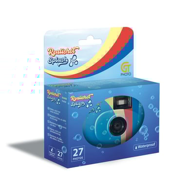 GT Photo GT27WP Realishot Splash - Appareil Photo Jetable Étanche 35mm, 27 Photos, 4K Ultra HD, Utilisation Sous l'Eau et en Extérieur - Couleur Bleu
