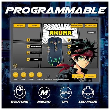 AKUMA - Souris Gaming Otaku M03 7200DPI Rétroéclairage LED RGB - Capteur Optique de 1200 à 7200 DPI - 7 Boutons - programmable - Confortable et Légère - Compatible PC/PS4/PS5/Xbox