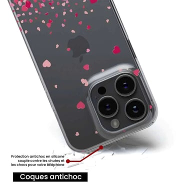 Coque en silicone - Compatible Xiaomi Redmi 13C 4G - design confettis de coeurs rose