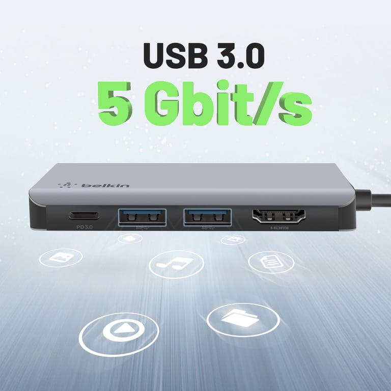 Hub USB-C 4en1 HDMI 4K, 2x USB 3.0 et USB-C Power Delivery 100W Argent - Neuf