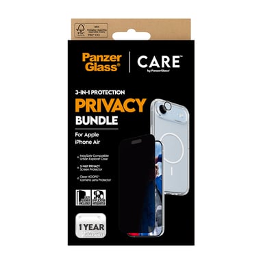 PanzerGlass ® | CARE by ® 3-in-1 Flagship Privacy Bundle iPhone Air Protection d'écran transparent Apple 1 pièce(s)