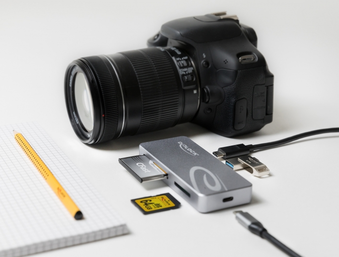 DeLOCK Lecteur de carte USB Type-C pour cartes mémoires CFast et SD + USB Hub avec port Type-A et USB Type-C - Neuf