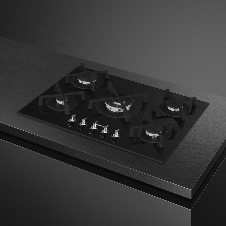 Table de cuisson à gaz encastrable en verre Smeg Classic PV375N 72 cm 5 brûleurs Noir - Neuf