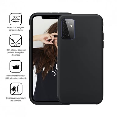 JAYM - Coque Silicone Premium Noire pour Samsung Galaxy A72 4G / 5G -100% Silicone et Microfibre - Renforcée et Ultra Doux