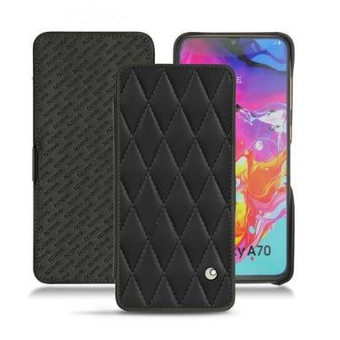 Housse cuir Samsung Galaxy A70 -  - Noir - Cuir lisse couture