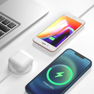 Cargador MagSafe iPhone 15W Carga Rápida Cable USB-C Swissten MagStick Blanco