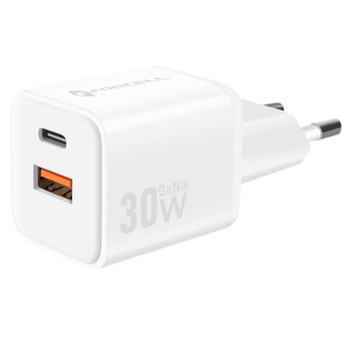 Chargeur Secteur GaN III 30W avec Ports USB-C + USB Format Mini Blanc