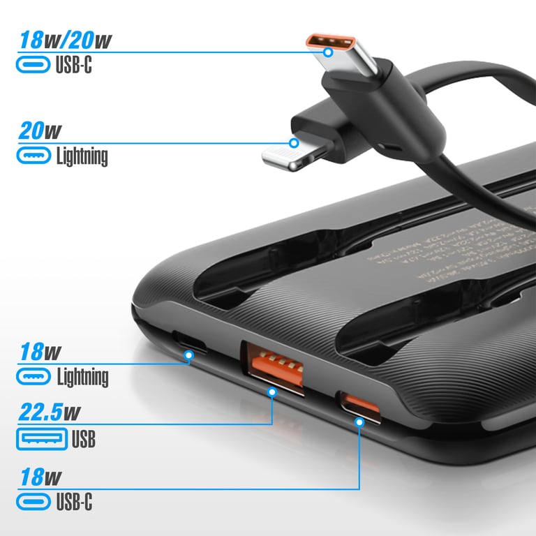 Chargeur Externe 10000mAh USB Câbles USB C et Lightning Neuf - vue 2