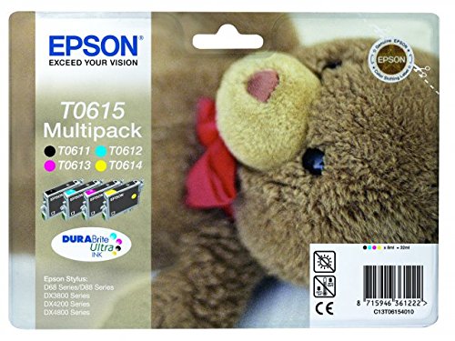 Epson T0615 Multipack Ours en peluche 4 couleurs : Cyan Jaune Cartouches d'encres d'origine D68 D88 DX3800 DX4200 DX4800 - vue 2