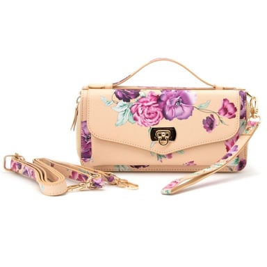 Evelatus Cartera con cremallera en polipiel con cierre magnético para smartphone y bandolera Fleur Beige