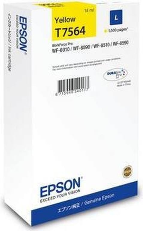 Epson T7564 14 ml taille jaune original cartouche d'encre pour WorkForce Pro WF 6530 WF 8010 WF 8090 WF 8510 WF 8590 WF 8590 D3TWFC - vue 4