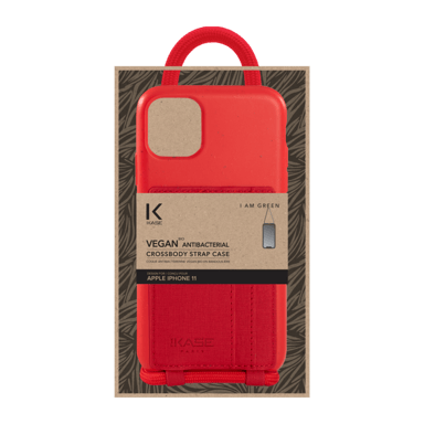 Coque antibactérienne Vegan bio en bandoulière pour Apple iPhone 11, Rouge écarlate