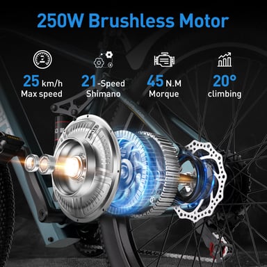 Vélo électrique Aairsk GT900 26 pouces, moteur 250 W, batterie 36 V 13 Ah, double suspension