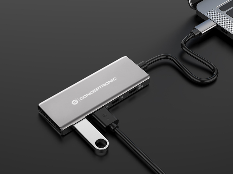 Conceptronic HUBBIES15G hub & concentrateur USB 3.2 Gen 2 (3.1 Gen 2) Type-C 10000 Mbit/s Gris - Neuf