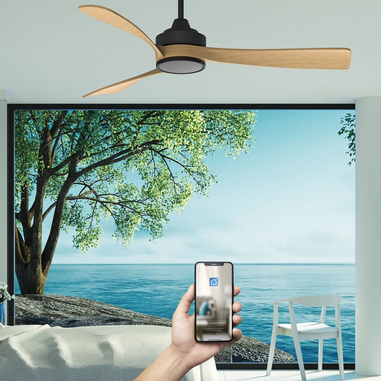 Fanelite Ventilateur de plafond 132 cm et bois MANIHI Moteur DC LED 20W3 couleurs + LED SUPERIEURE Neuf - vue 3